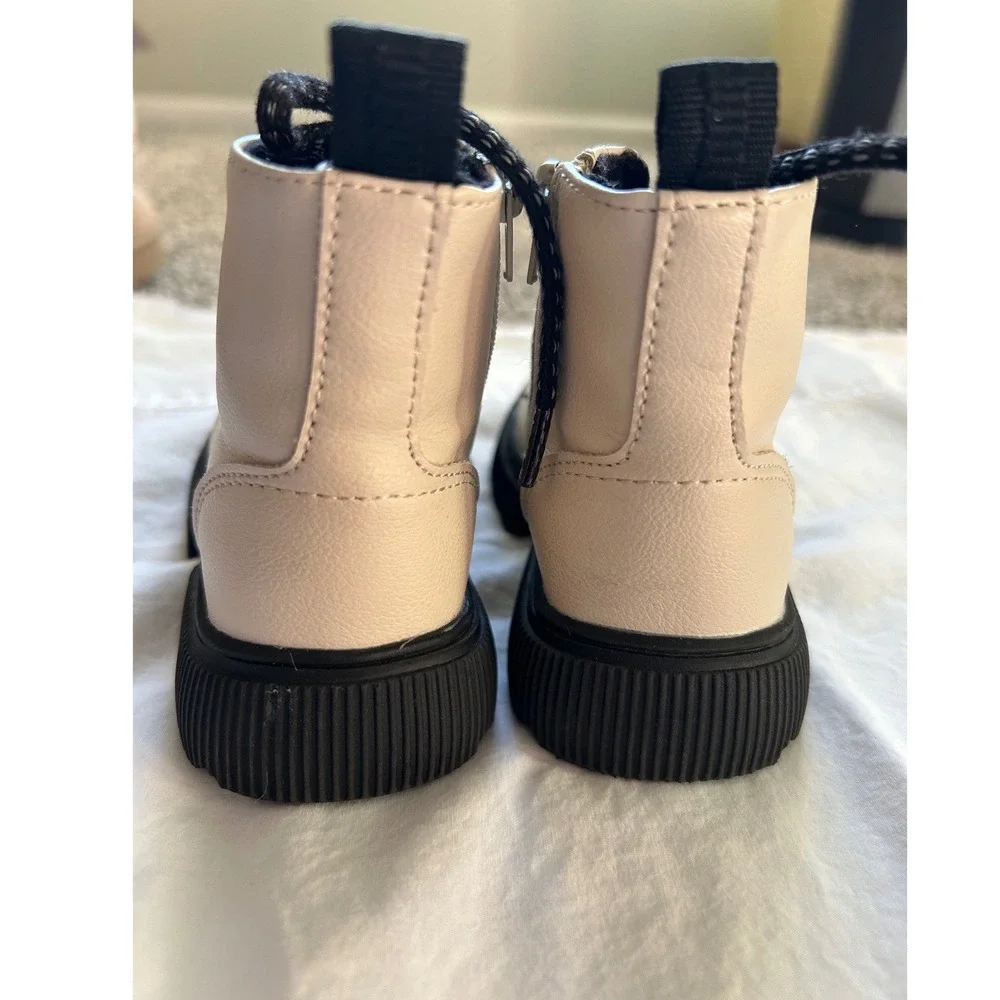 ZARA Kids Cream Combat Boots Side Zip Lace Up Chunky‎ Sole Size EU 22